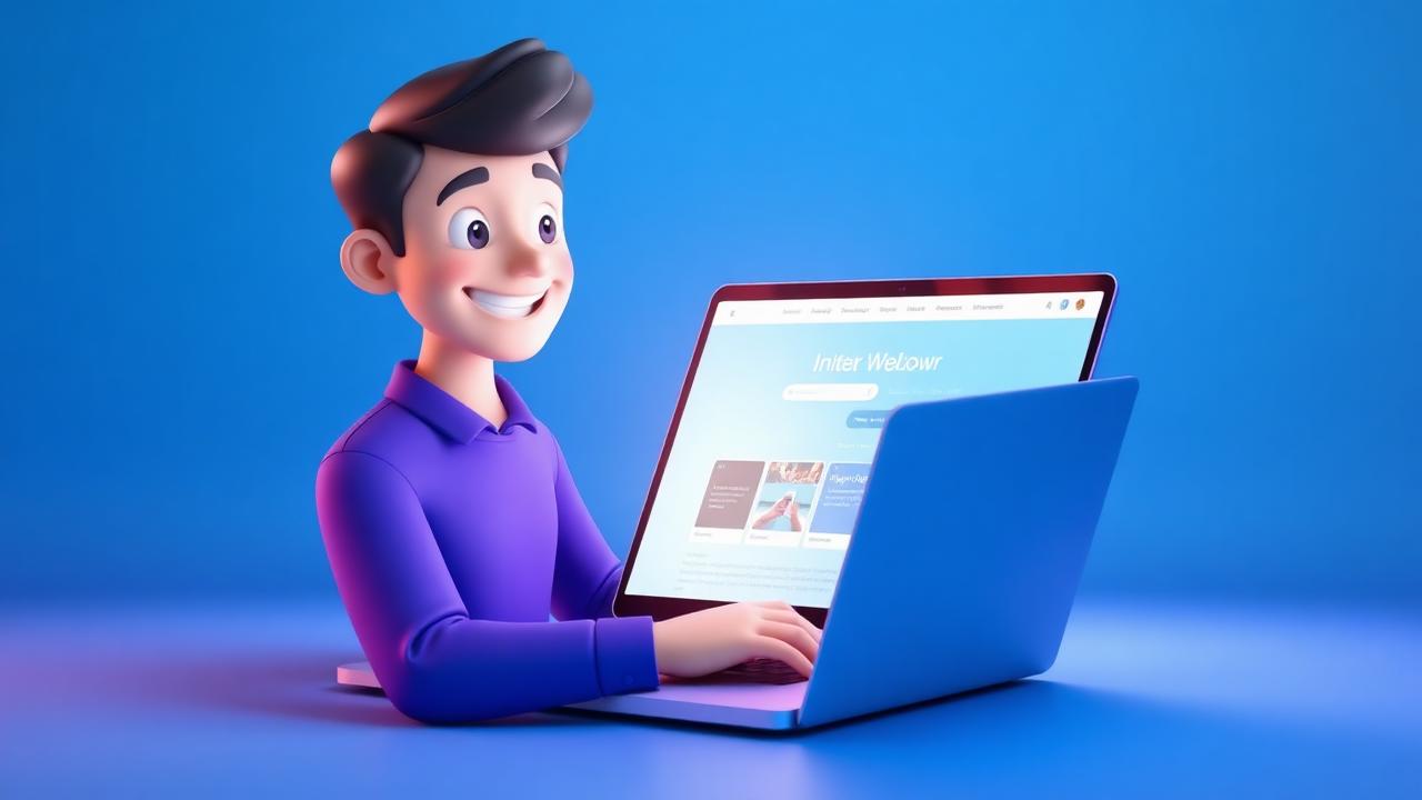 Persona sonriente mirando una página web en su laptop